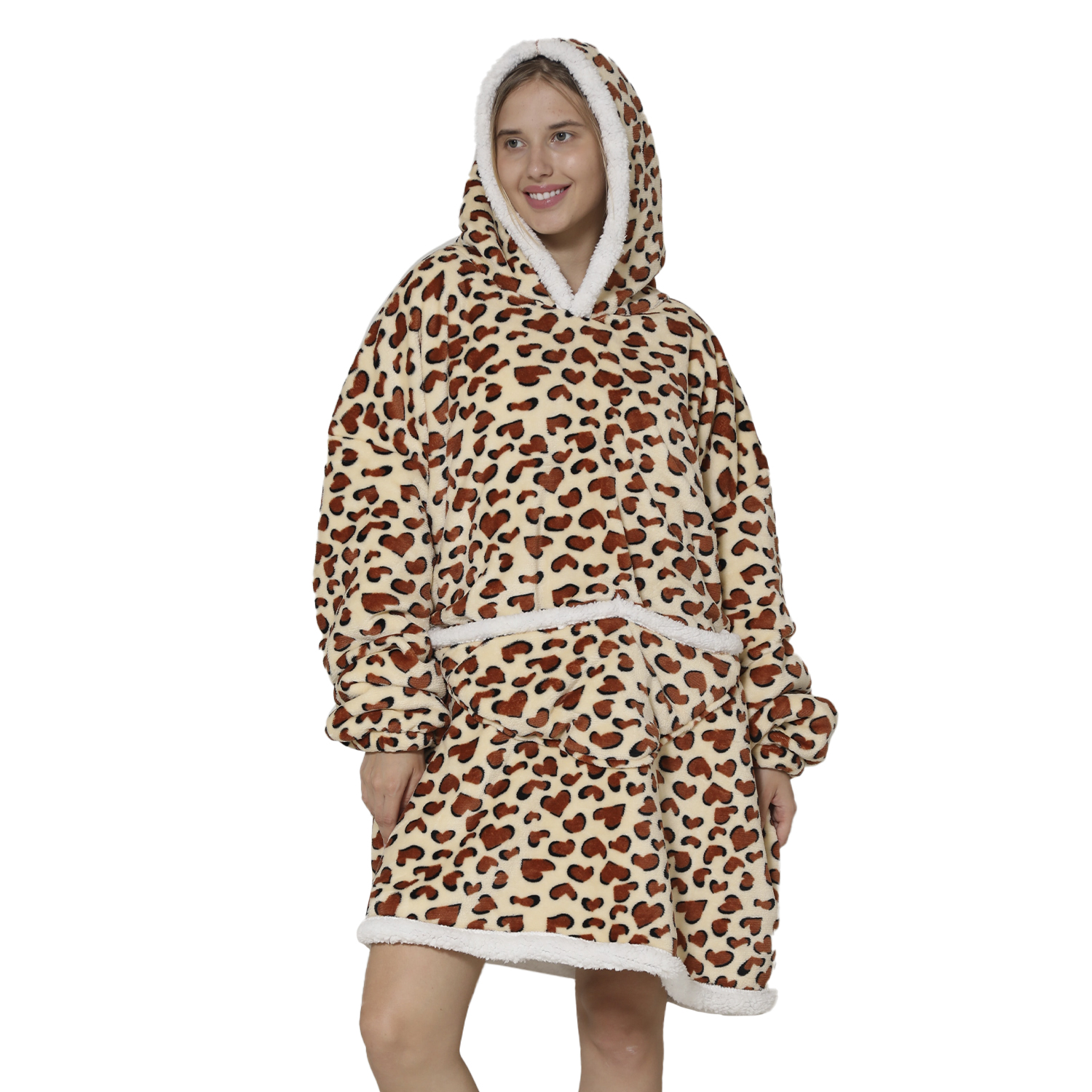 DAM Bata estilo sudadera y manta de felpa extrasuave. Bolsillo frontal tipo canguro. 85x1x79 Cm.