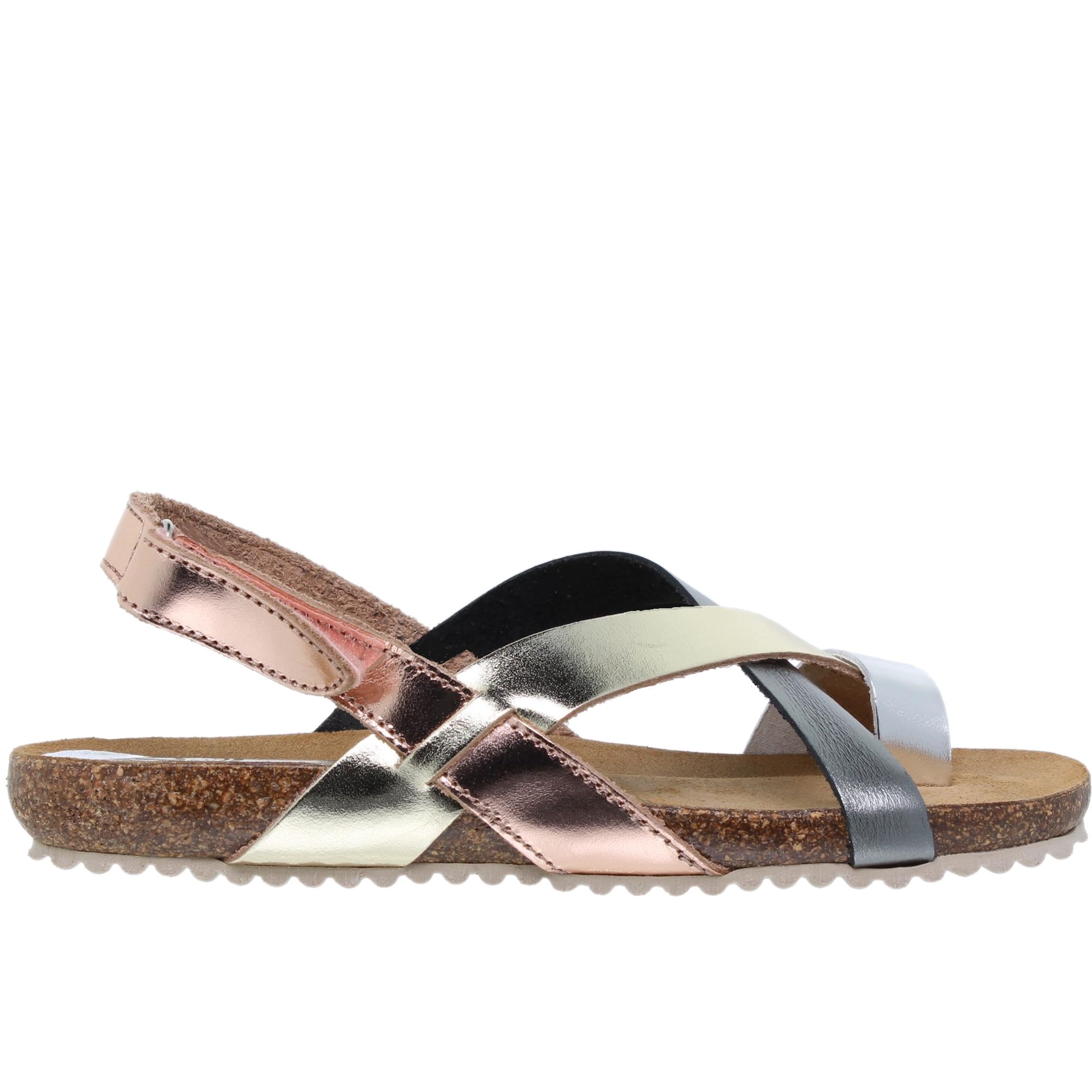 Sandalia plana mujer piel metal Blusandal 8300BLU - Fabricadas en España