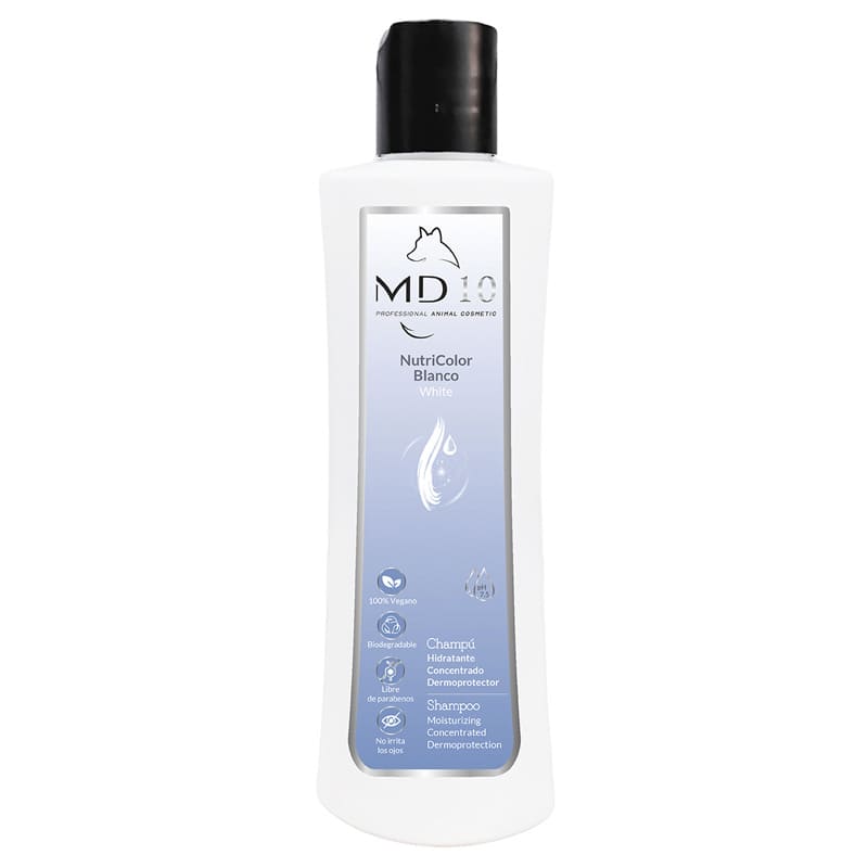 Champú para Perros de Pelo Blanco - Champú Hidratante y Dermoprotector con Vitamina D-Pantenol - Realza el Color - Para Perros con Pelo Largo y con Nudos - pH Neutro - MD10 COLLECTION