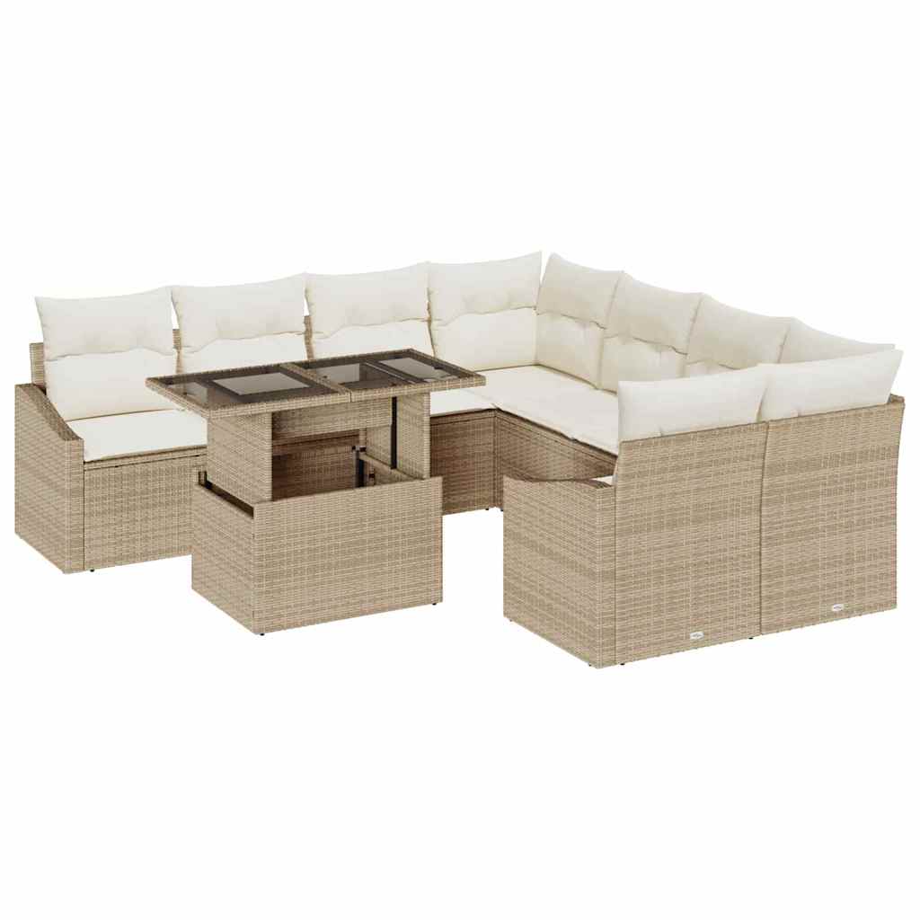 vidaXL Conjunto de sofá de jardín 9 pcs Beige y Crema ratán sintético