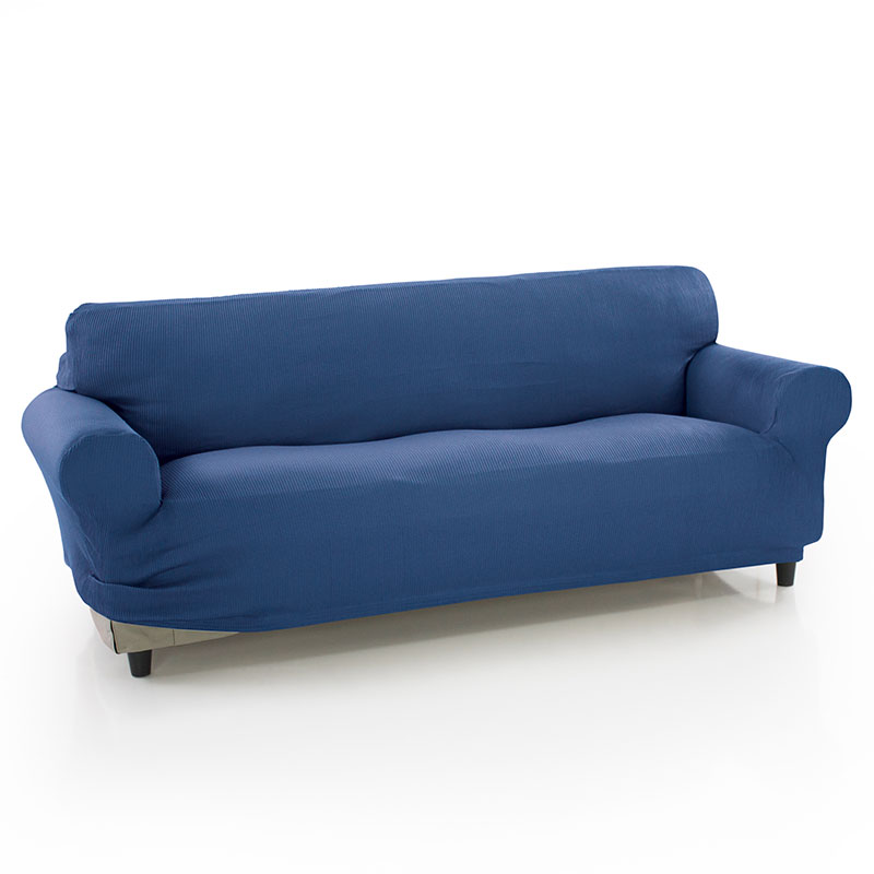MAXIFUNDAS FUNDAS DE SOFA & CHAISE LONGUE - Funda de Sofá Elástica Strada 3 Plazas Azul con Montaje Fácil y Composición Algodón Poliéster Elastómero