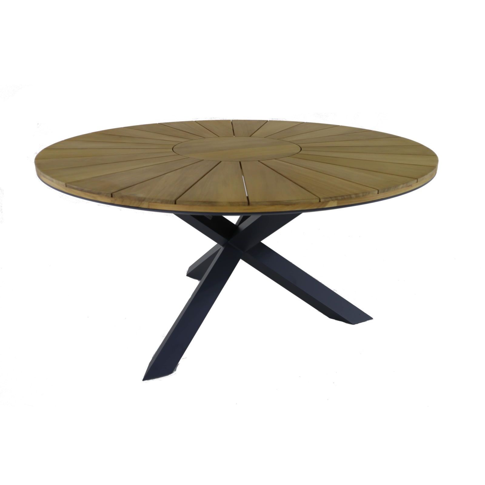 SINED Mesa de Jardín Redonda Ø150 cm en Teak FSC® y Estructura de Aluminio Pintado en Color Antracita modelo SUPERGA ideal para 6-8 personas en exteriores como jardín terraza o veranda