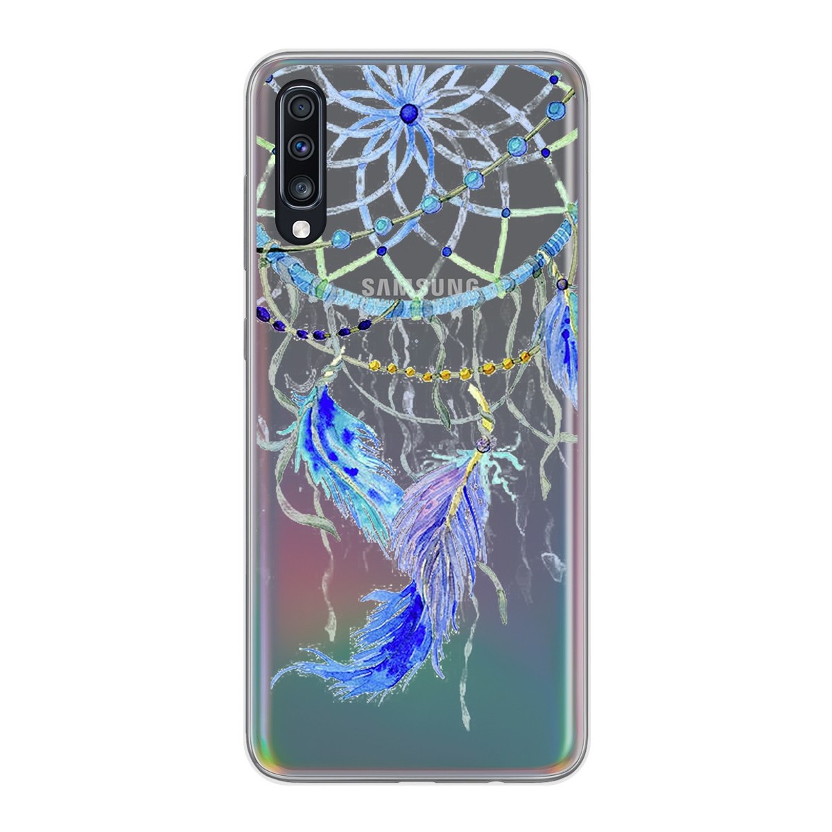 Tumundosmartphone Funda Gel Transparente para Samsung Galaxy A70 diseño Plumas Dibujos