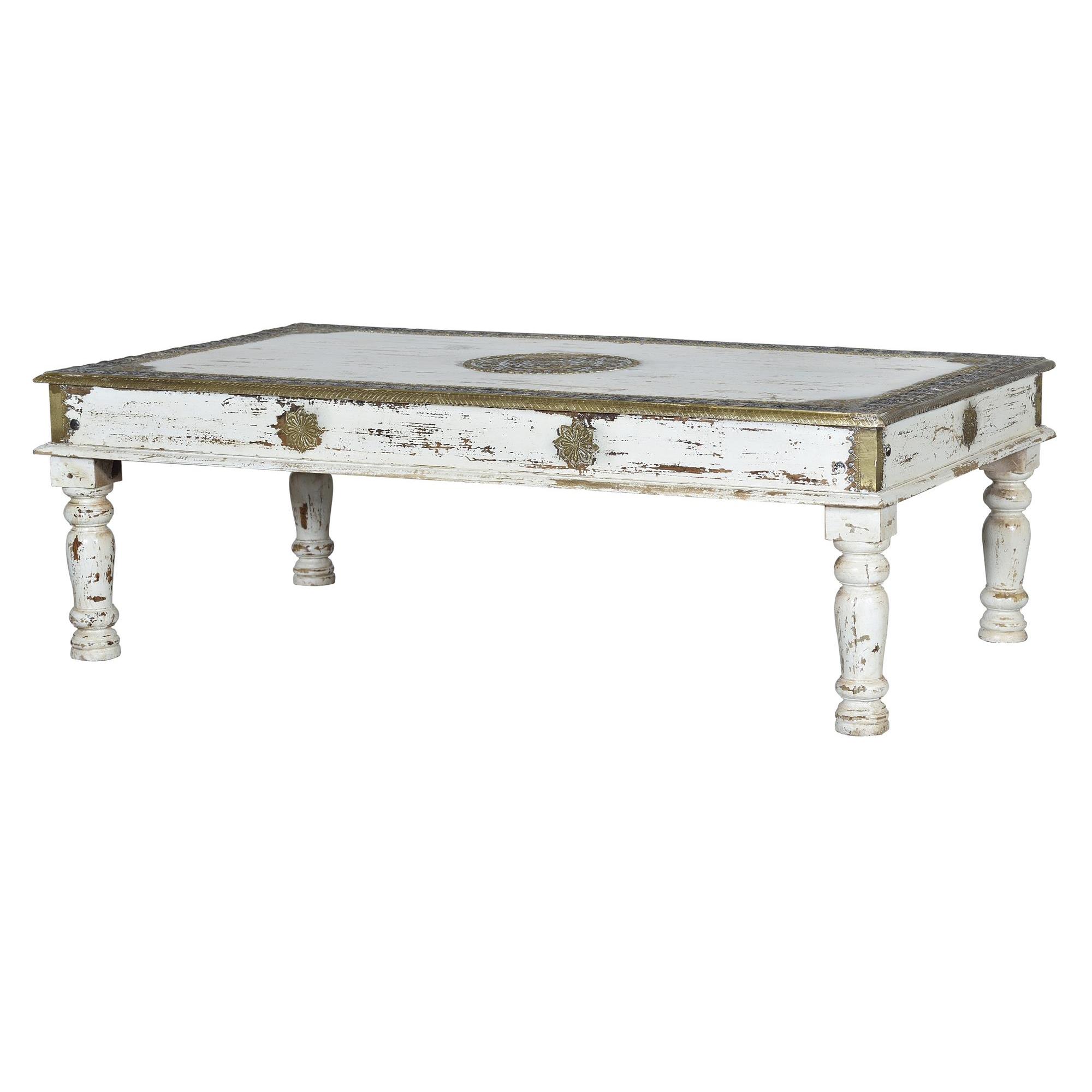 Mesa de café madera de mango en blanco envejecido