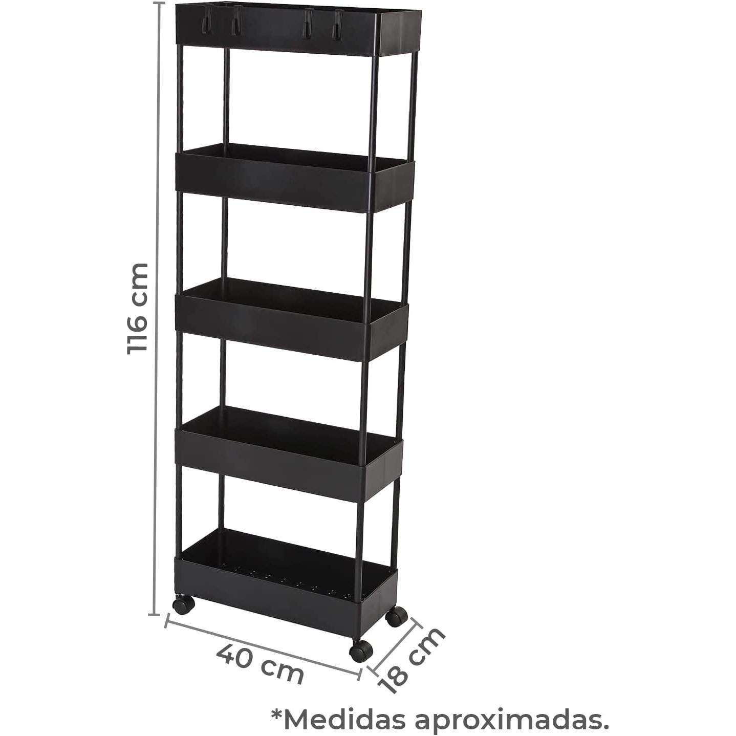 TIENDA EURASIA - Carro Cocina con Ruedas con Baldas y Colgadores, carro para baño, carro organizador con ruedas, estanteria sencillo