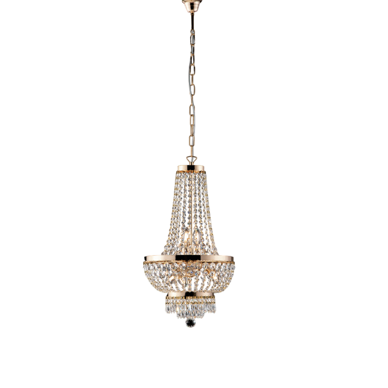 Lámpara de araña Mozart en hierro y latón dorado con pedrería 5 luces 130 Ø35 BL189-5-OR - Bonetti Illumina