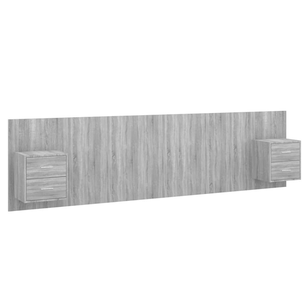 vidaXL Cabecero de cama y mesitas madera contrachapada gris Sonoma