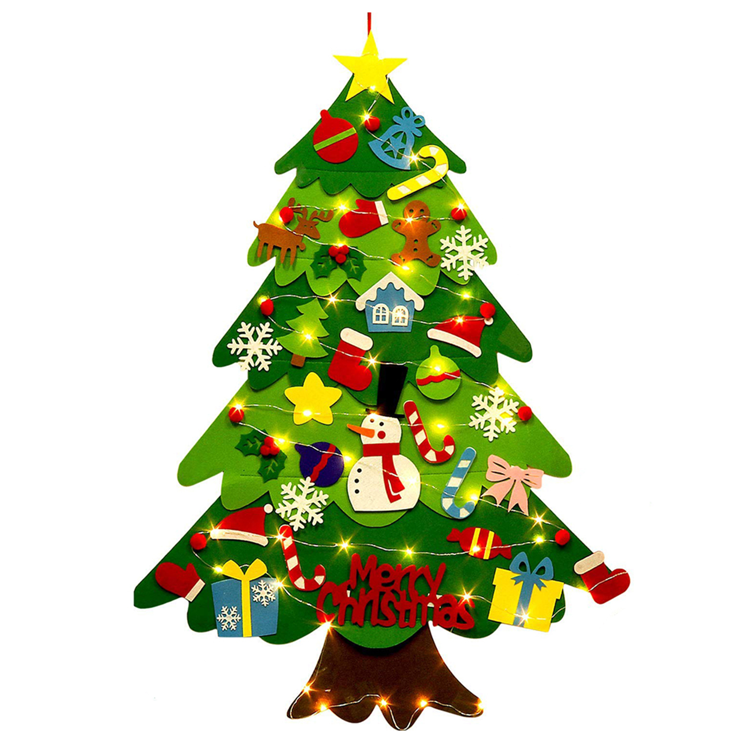 DAM. Arbol de Navidad Felpa Con adornos e iluminación LED para pared de aprox 1 Mtr. 70x1x95cm