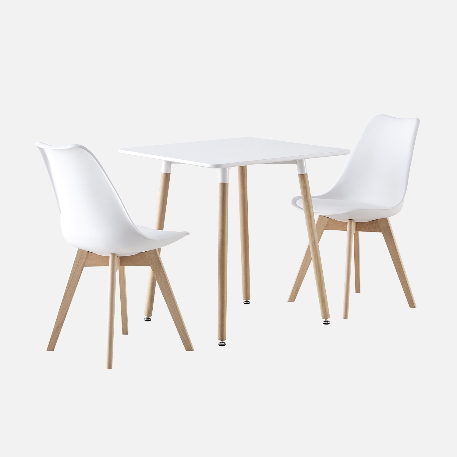 sweeek - Conjunto de mesa de comedor cuadrada 70cm + 2 sillas escandinavas  , Hedvig , 70x70x73