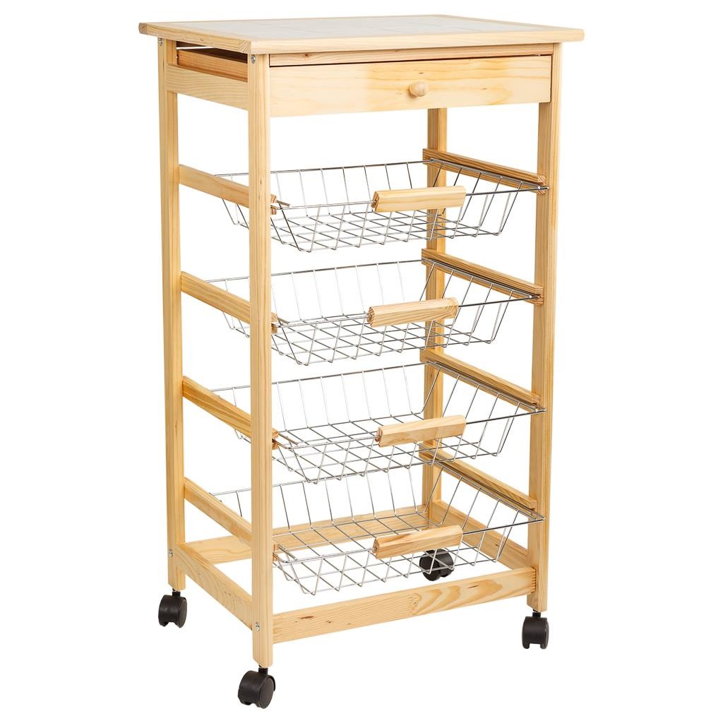Wonderlust Deco - Carrito de cocina de madera de pino marrón 47x37x85 Marrón 47x37x85h cm