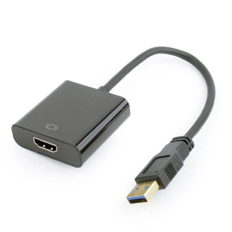 Gembird - Adaptador USB 3.0 macho a HDMI hembra CA1132180 negro para conectar laptop a televisor con resolución 1920x1080, compacto y portátil sin alimentación externa