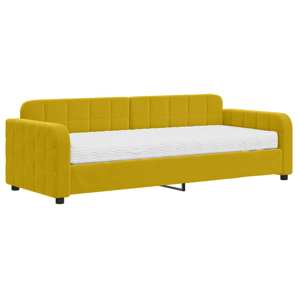 Sofá cama con colchón terciopelo amarillo 80x200 cm