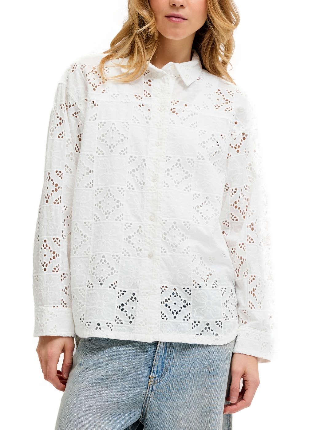 Camisa JJXX Millie blanca tejido troquelado para mujer
