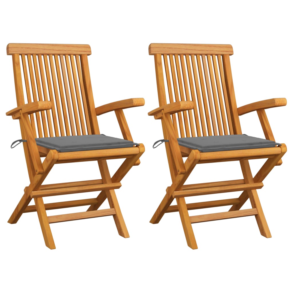 vidaXL Sillas de jardín 2 uds madera maciza de teca con cojineses