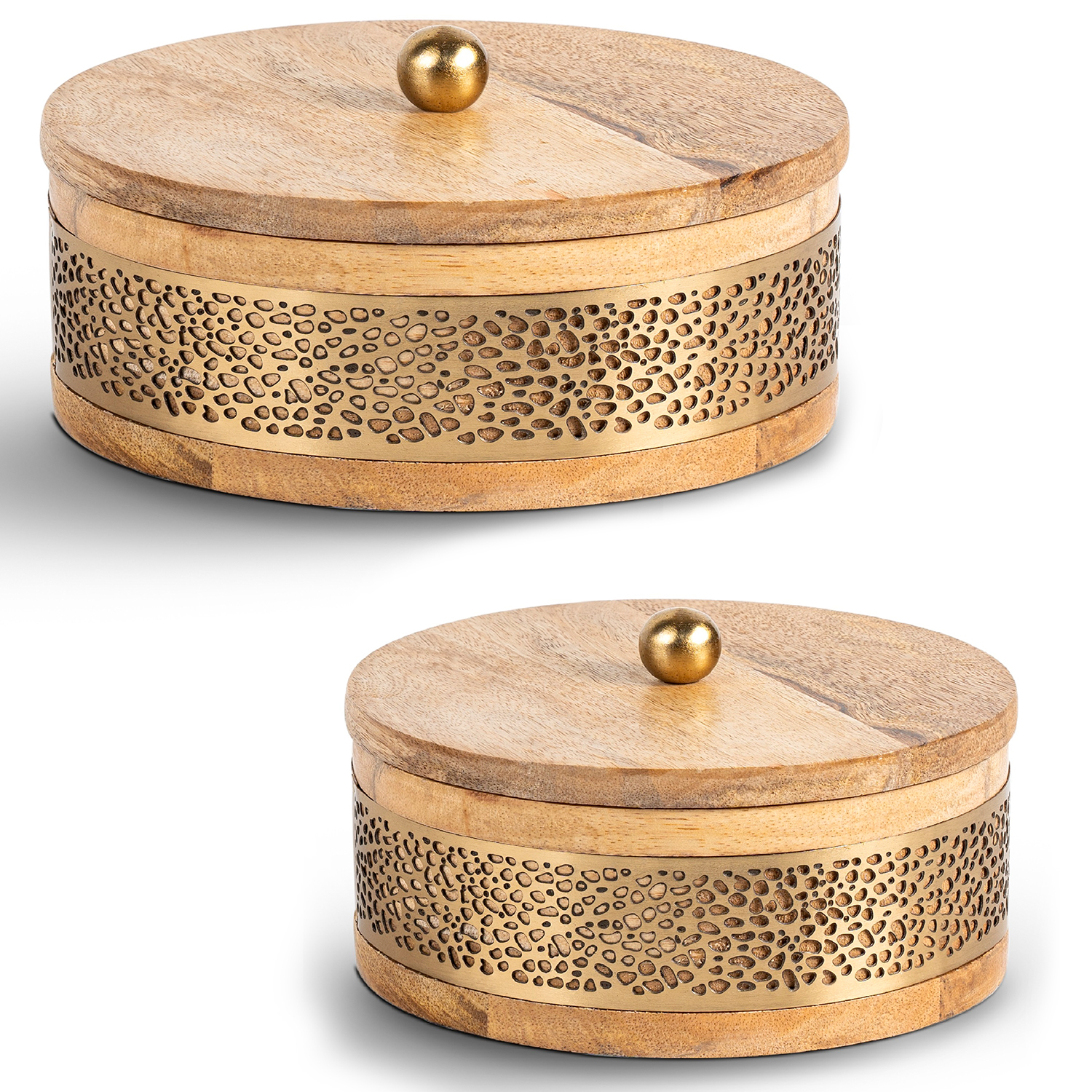 Set 2 cajas madera, metal dorado 20x8 y 15x8cm