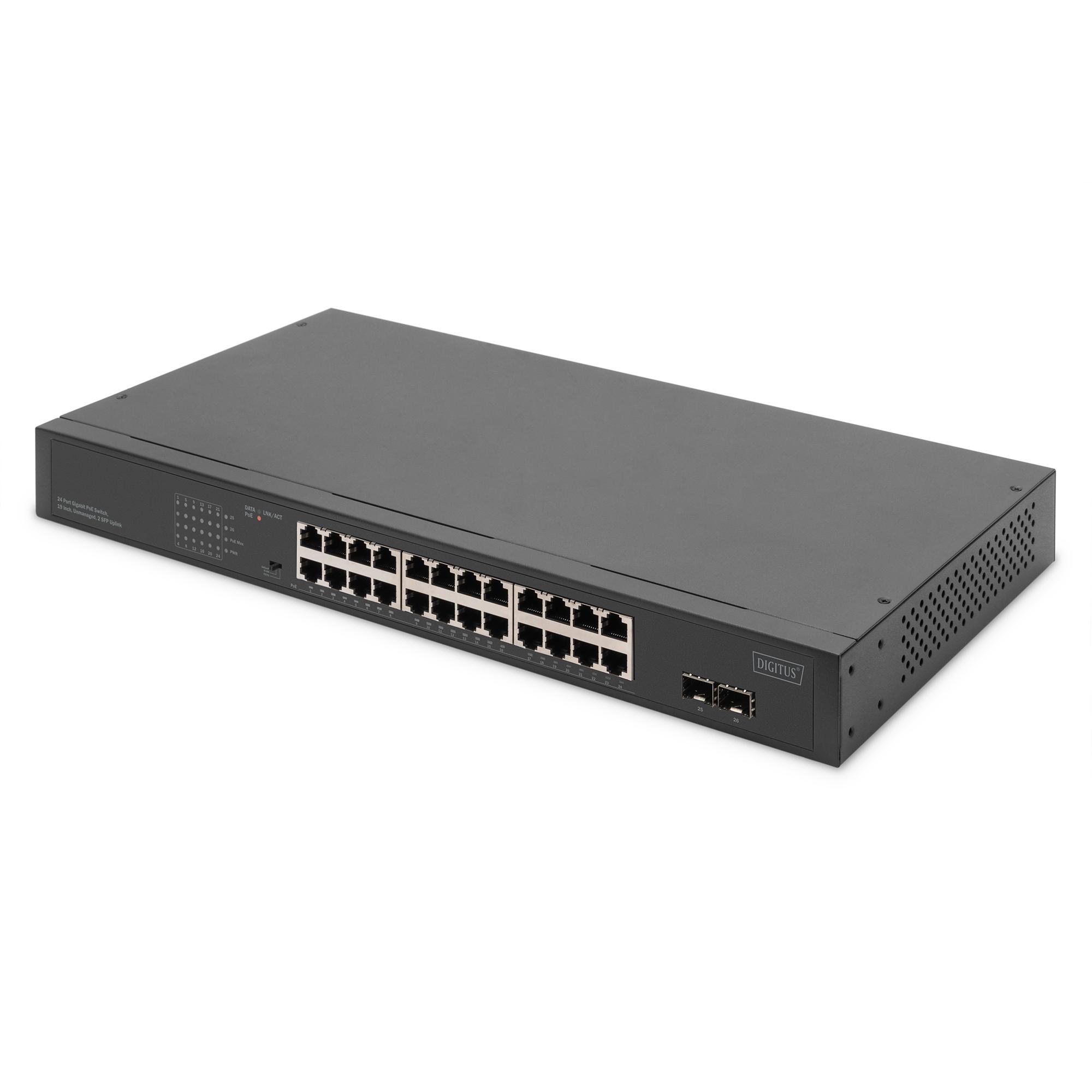 Digitus Conmutador de red Gigabit de 24 puertos, 19 pulgadas, 2 puertos Uplink, SFP