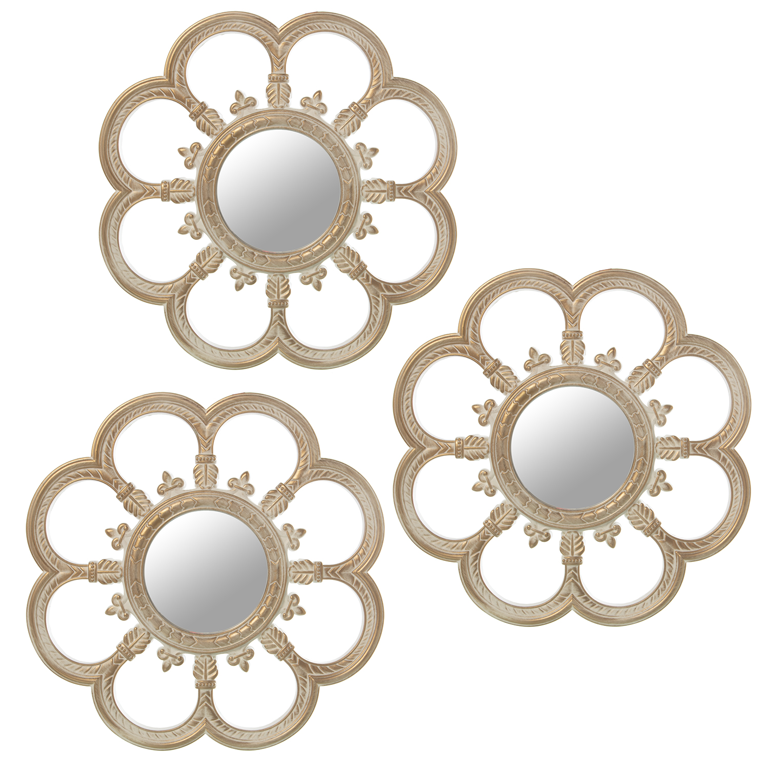 Set 3 adornos pared melamina blanca con espejo 25cm int: 9cm