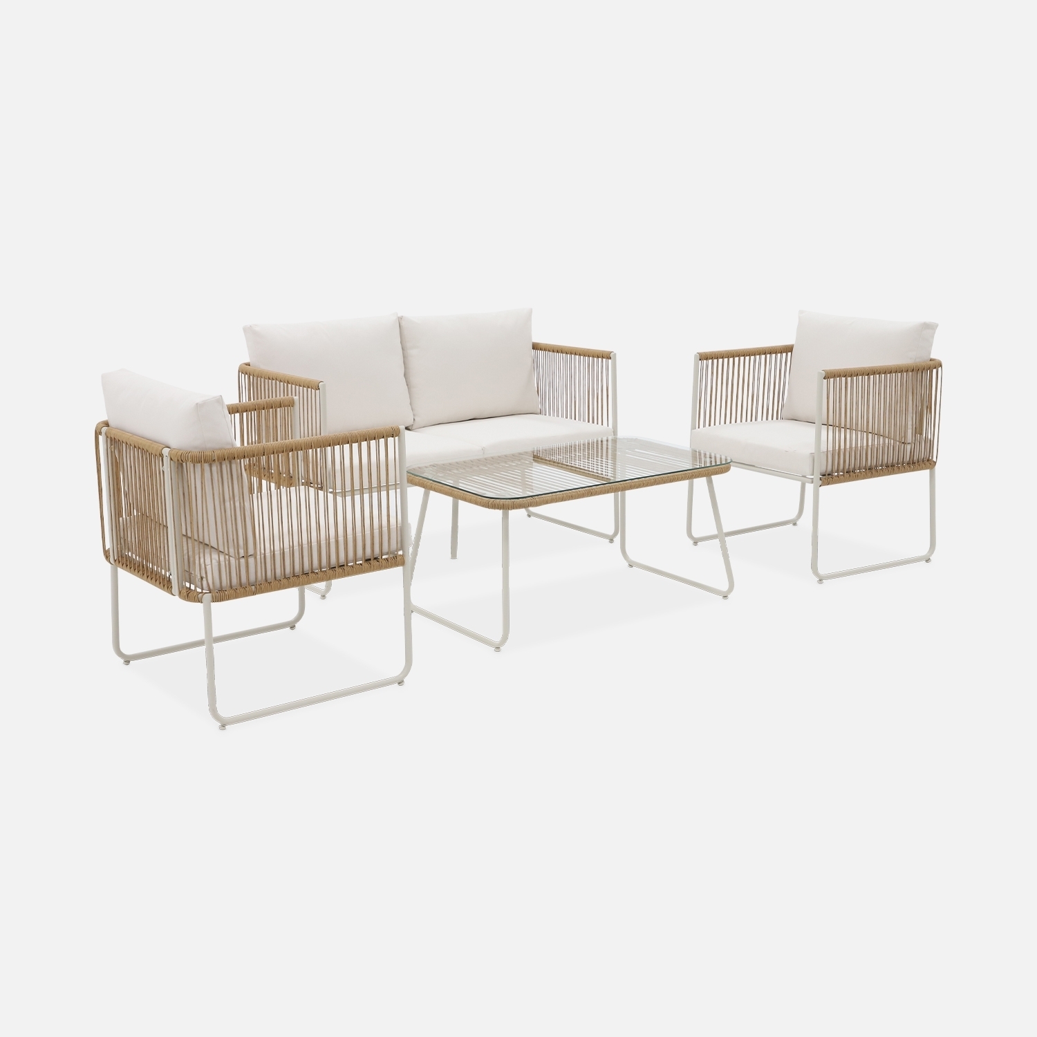 sweeek - Conjunto de jardín, ratán y acero, 4 plazas , Cesena , 115x60x68