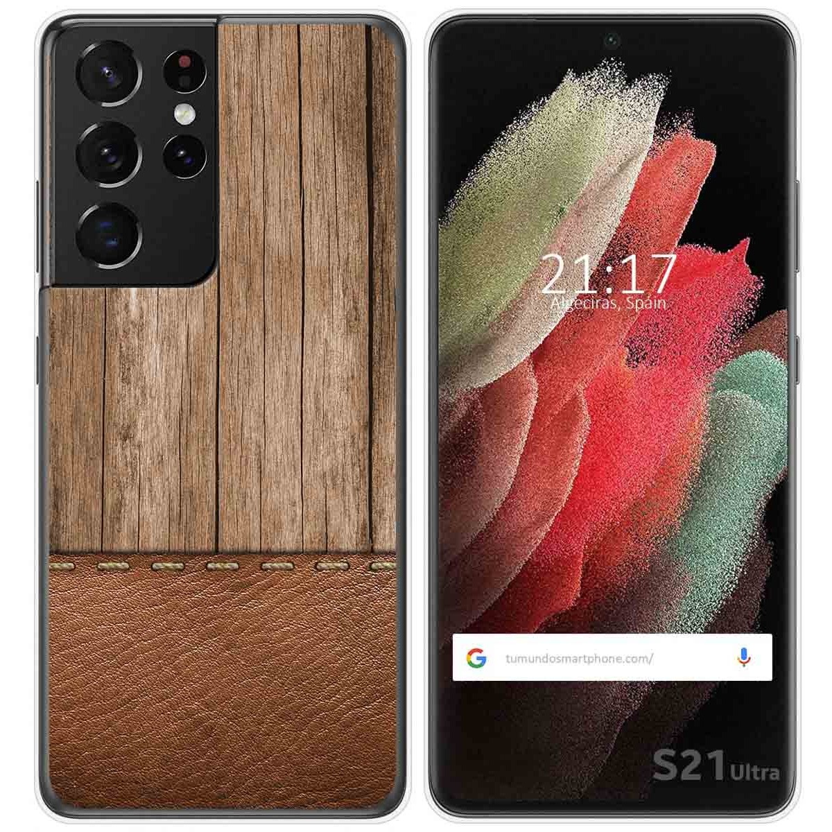 Tumundosmartphone Funda Gel Tpu para Samsung Galaxy S21 Ultra 5G diseño Madera 09 Dibujos