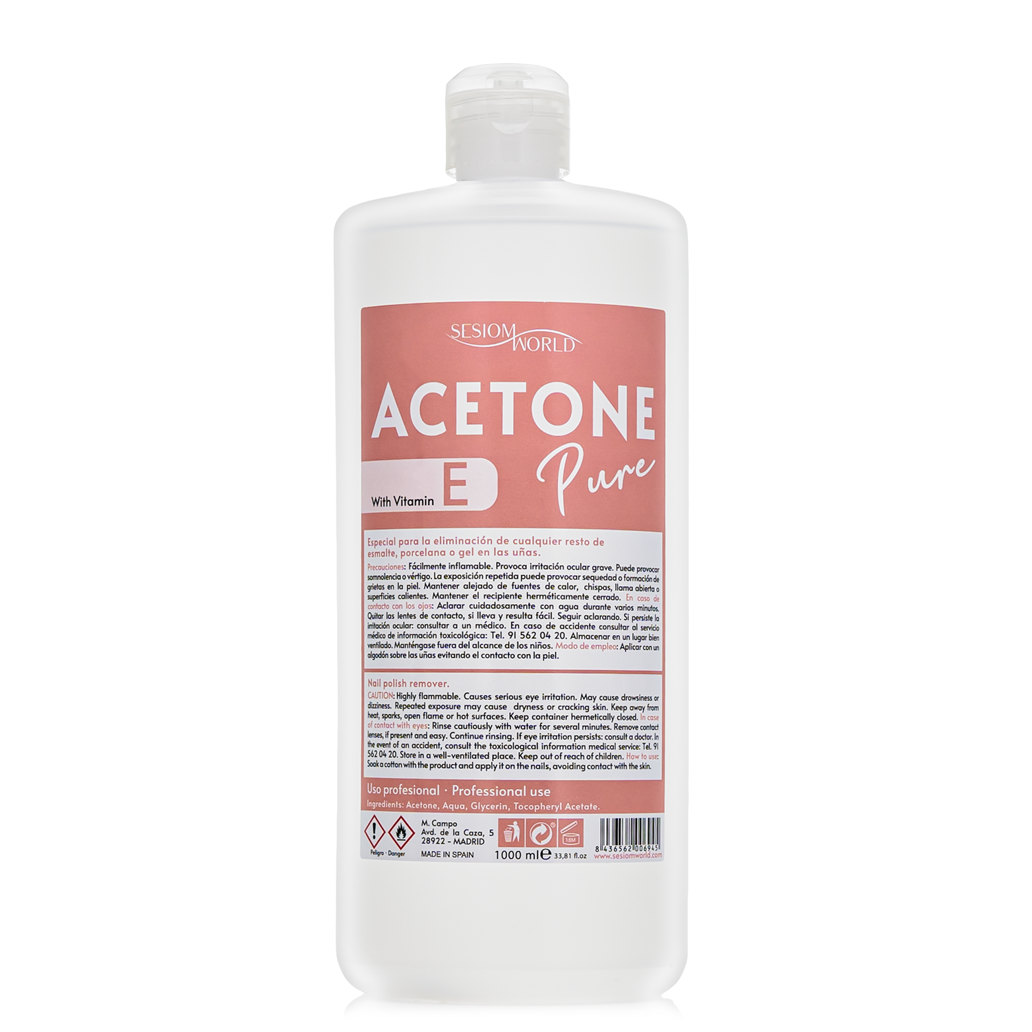 Acetona pura quitaesmalte uñas acrílicas, gel o esmaltado semipermanente 1 litro