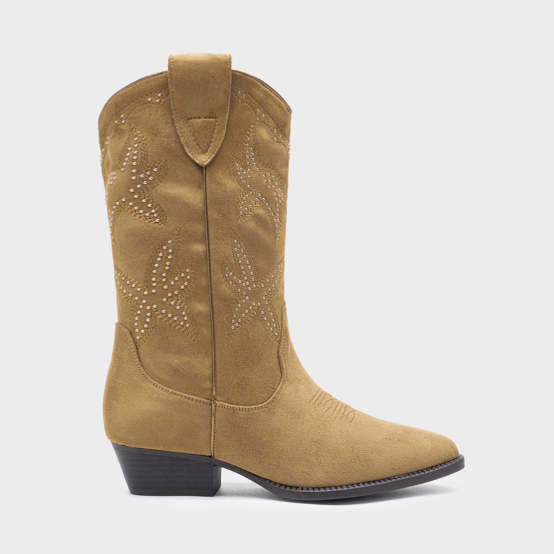 Botas Cowboy Mujer con Tachuelas y Cremallera Interior, Tacón Bajo 3,8 cm, Estilo Western Moderno y Boho Chic