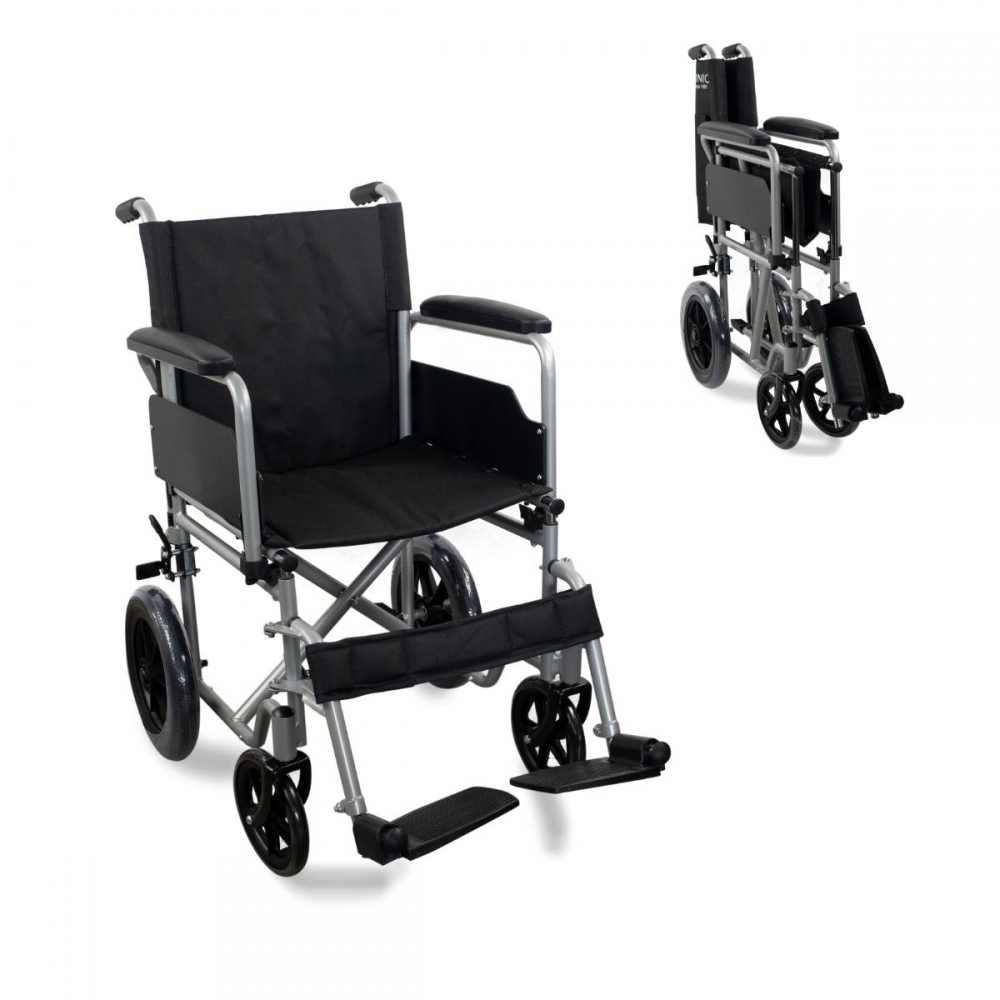 Mobiclinic Silla de ruedas plegable Marsella Ruedas de extracción rápida pulsando un botón Asiento 46 cm Reposapiés y Reposabrazos abatibles Palanca de freno Resistente Azul