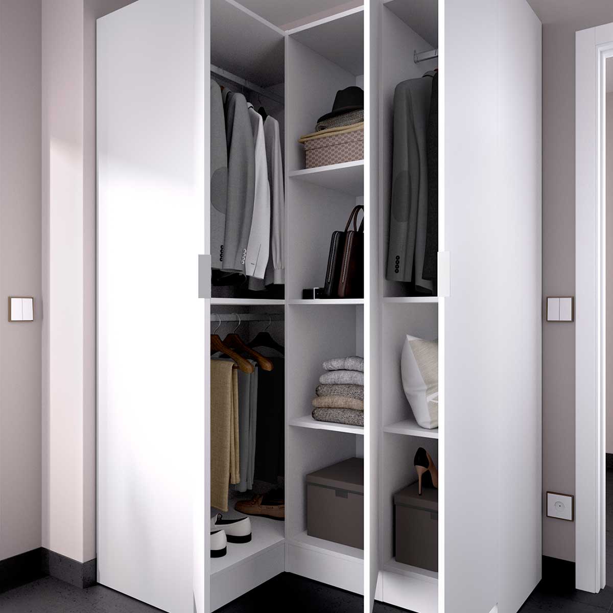 Armario esquinero Essen 2 módulos 3 puertas blanco 184x133x91 cm