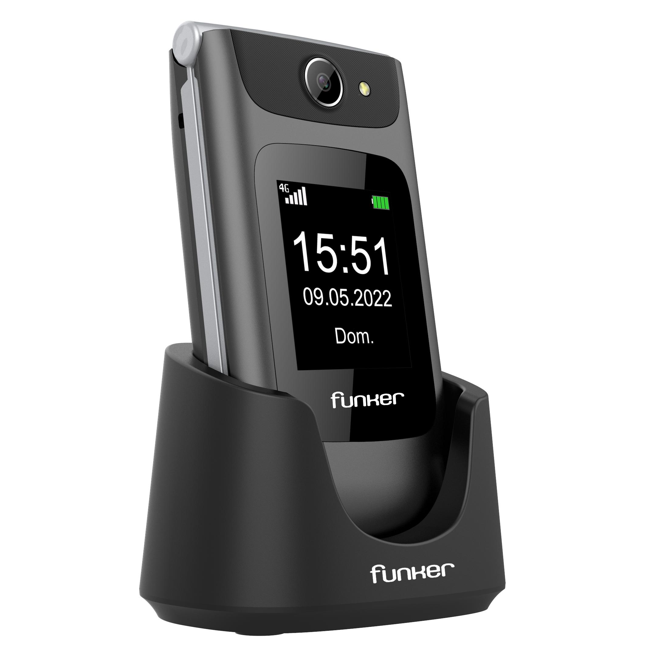Funker C250 Comfort Power 4G Teléfono Móvil con tapa mayores. Botón SOS, pantalla externa y base de carga. Batería 1450 mAH.