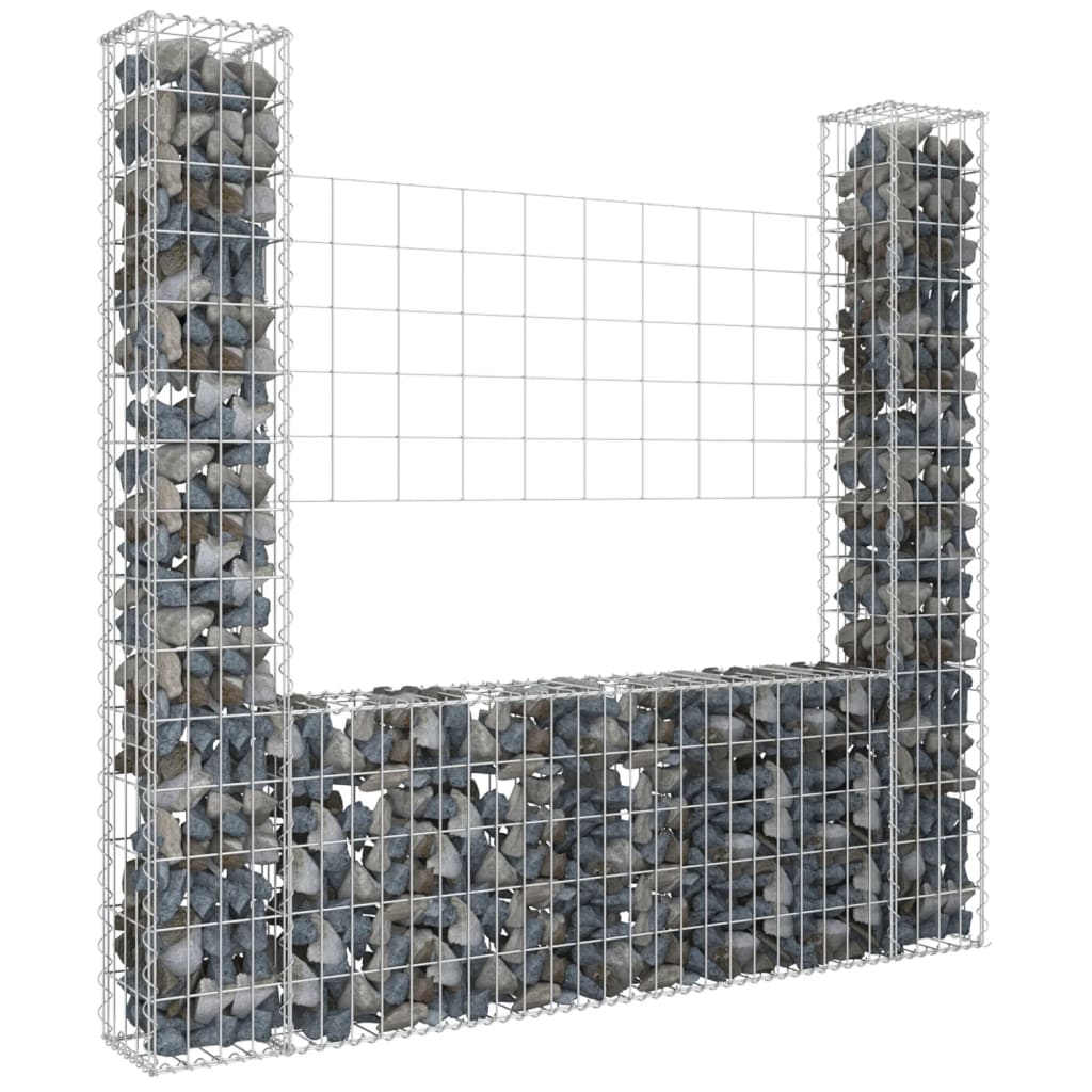 Cesta de Gaviones Vidaxl Forma de U 4 Postes de Hierro Dimensiones 140 X 20 X 100 Cm - Para Jardín