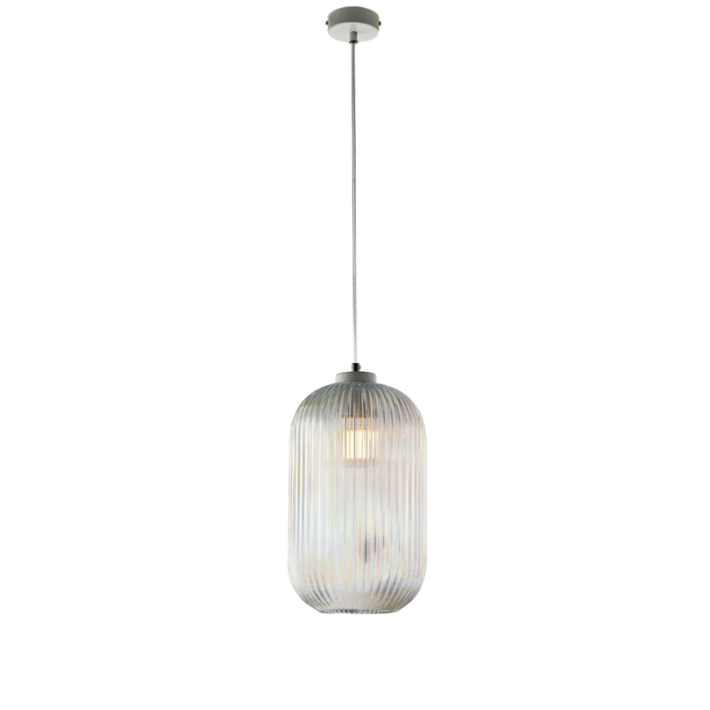 Lámpara colgante Krizia blanca con cable orientable y difusor de cristal transparente con relieve - Belight