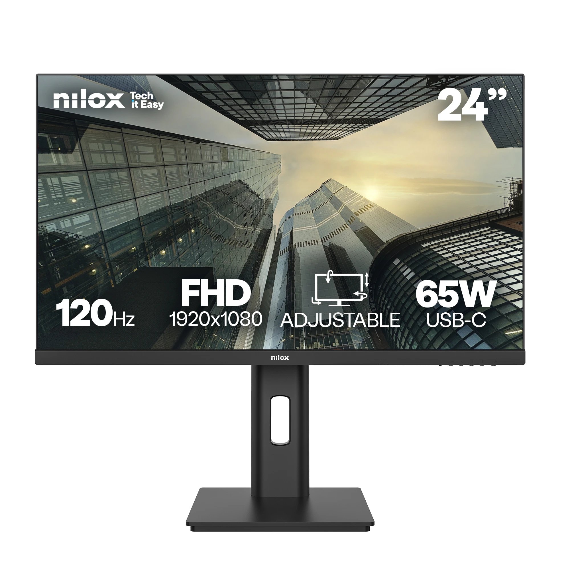 Monitor Gaming LED Nilox 24" Full HD NXM24REG12065 | 120 Hz, 4 ms, 16 :9, USB-C con carga 65W, Compatible VESA 100x100