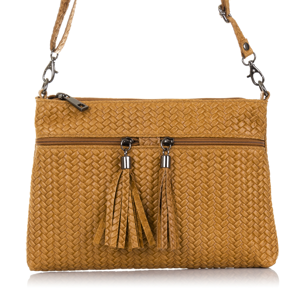 Firenze Artegiani. Oderzo Bolso bandolera Mujer.Piel auténtica Gamuza Grabado Espiga . Made in Italy. Vera Pelle Italiana.
