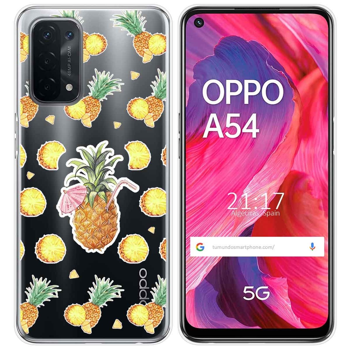 Tumundosmartphone Funda Gel Transparente para Oppo A54 5G / A74 5G diseño Piña Dibujos