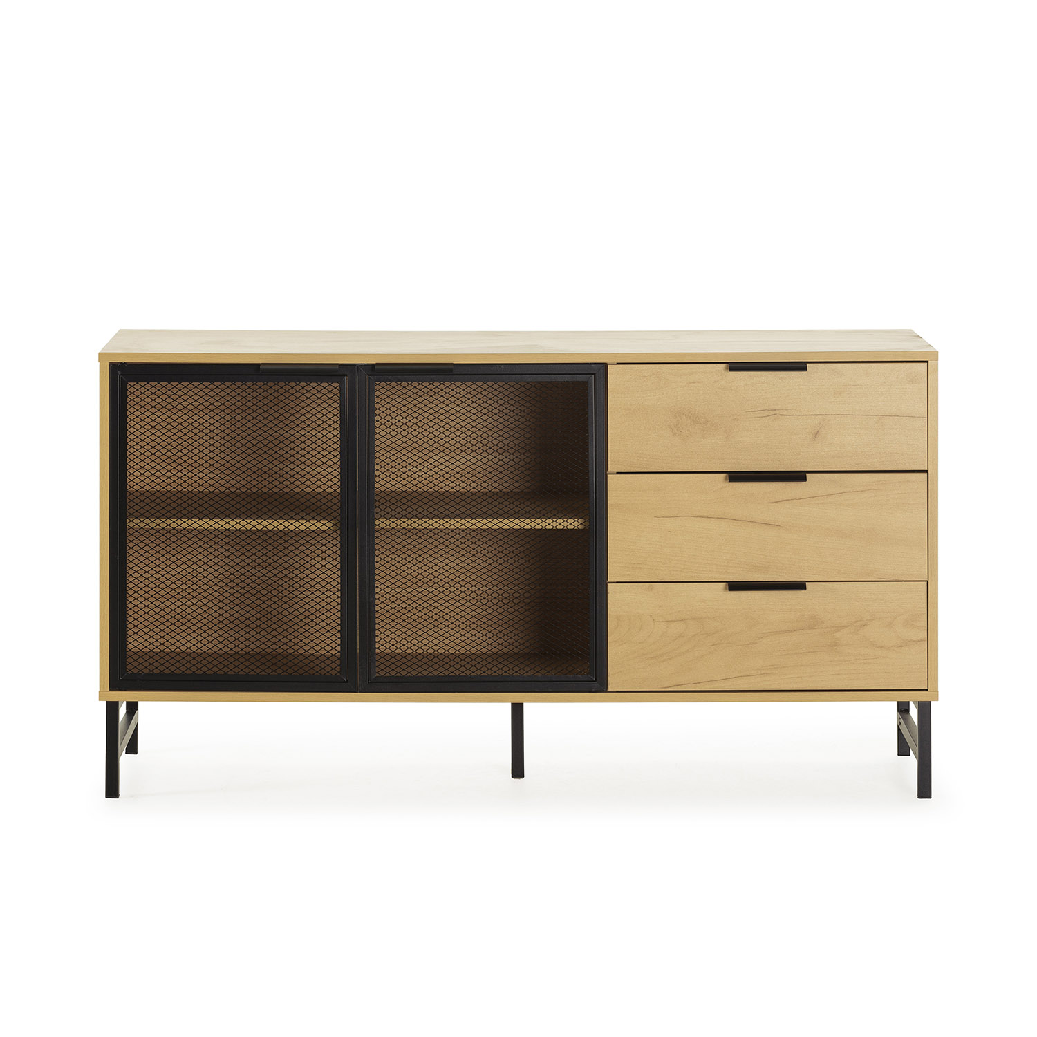 Aparador de salón modelo Isis 2 puertas3 cajones, 100x40x70cm color roble  VS Venta-Stock