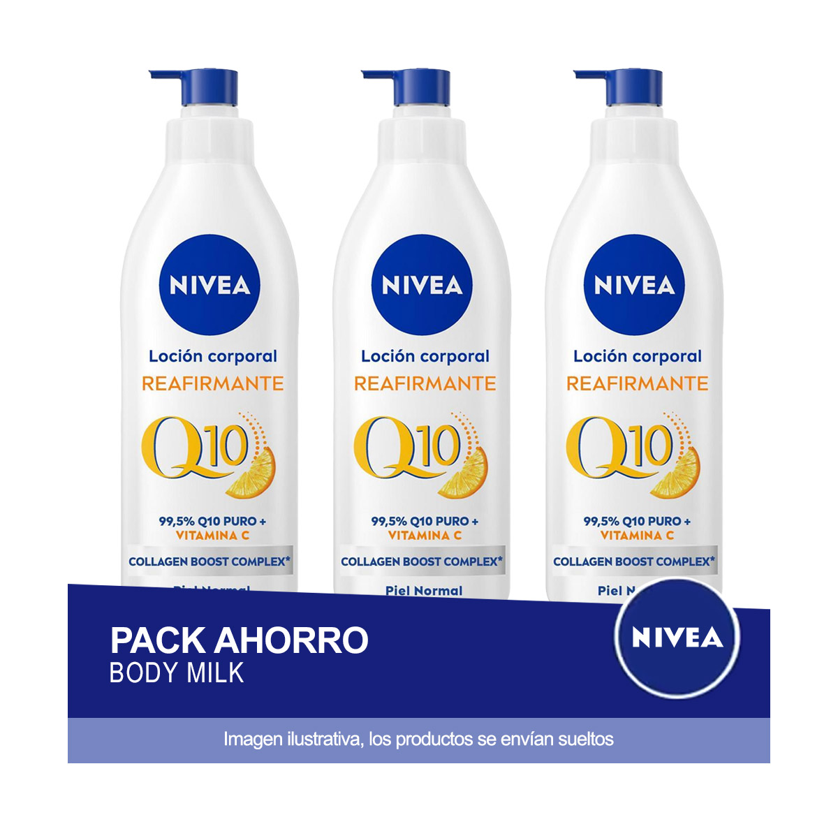 NIVEA Q10 Loción Corporal Reafirmante Piel Normal 625ml - Pack ahorro de 3 unidades (total 1,875 litros)