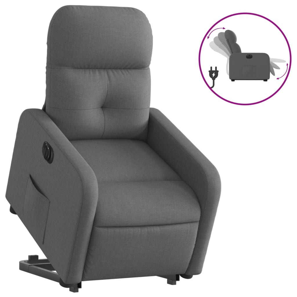 vidaXL Sillón eléctrico reclinable elevable de tela gris oscuro