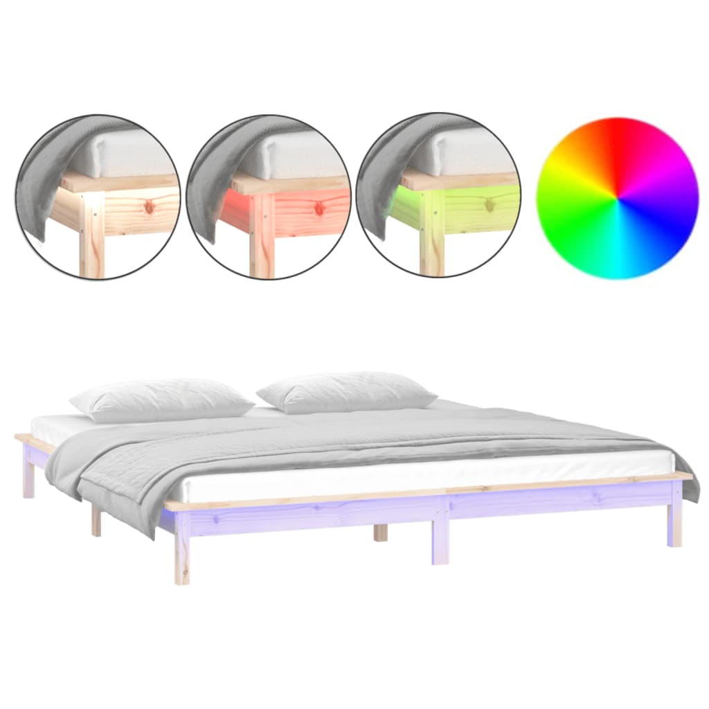 vidaXL Estructura de cama LED sin colchón madera maciza 140x190 cm