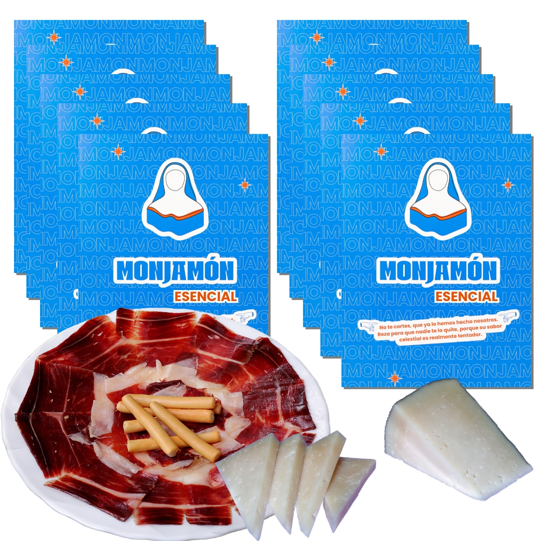 10 SOBRES DE JAMÓN DE BELLOTA 100% IBÉRICO +36 MESES PREMIUM+  QUESO Oveja Curado La Antigua REGALO - ELEGIDO PRODUCTO DEL AÑO  2025