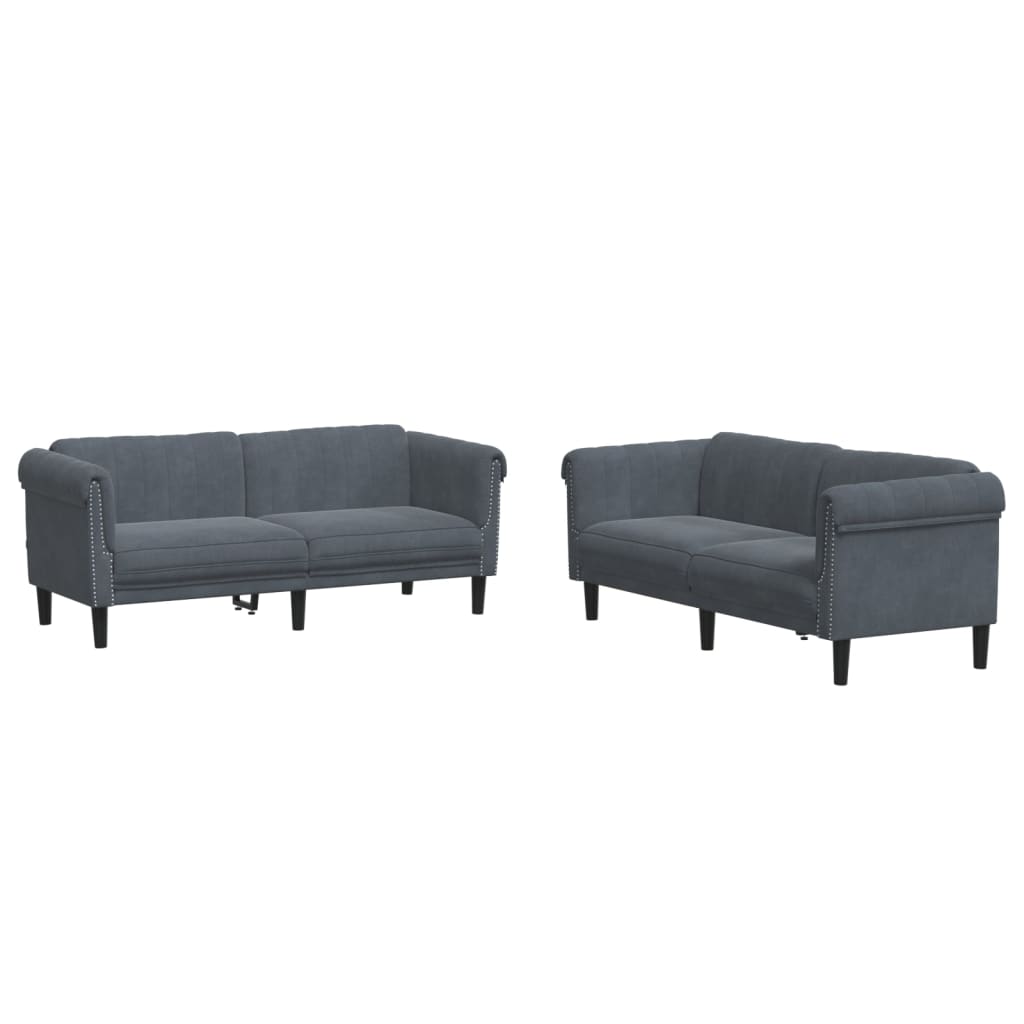 vidaXL Juego de sofás 2 piezas terciopelo gris oscuro