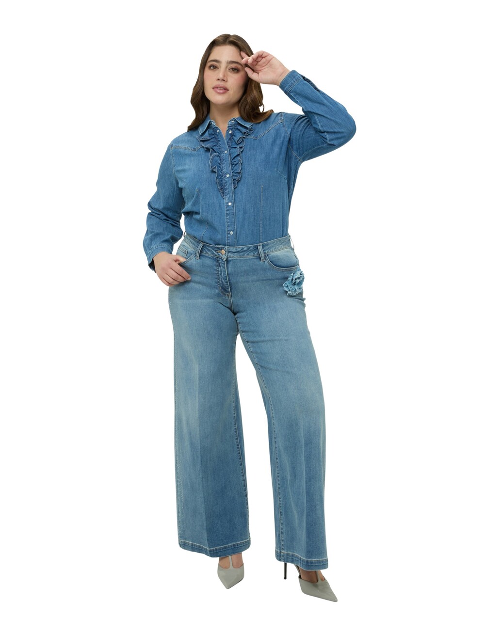 Fiorella Rubino - Jeans Wide Leg con aplicación floral