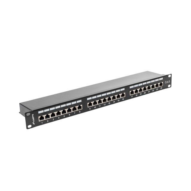 Lanberg - Patch Panel PPS6-1024-B de 24 puertos Cat.6 para rack 19 pulgadas, diseño metálico robusto y compacto de 1U