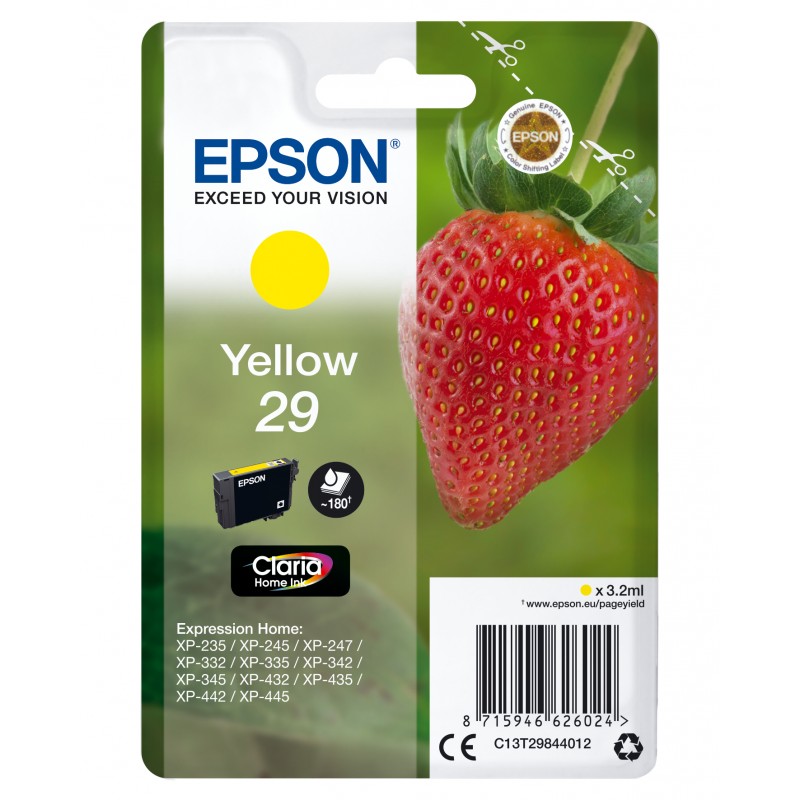 Epson - Strawberry Singlepack Yellow 29 Claria Home Ink - C13T29844012 C13T29844012