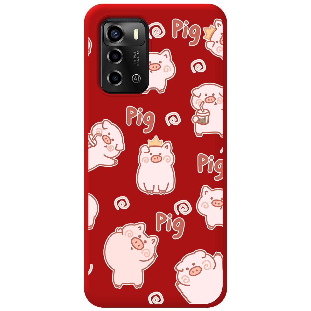 Funda Silicona Líquida Roja para ZTE Blade A72 diseño Cerdos Dibujos