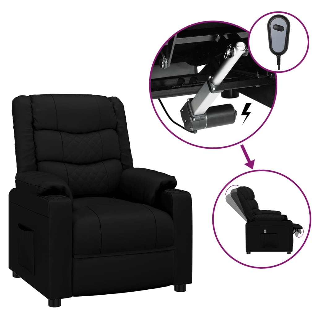 vidaXL Sillón reclinable eléctrico de cuero sintético negro