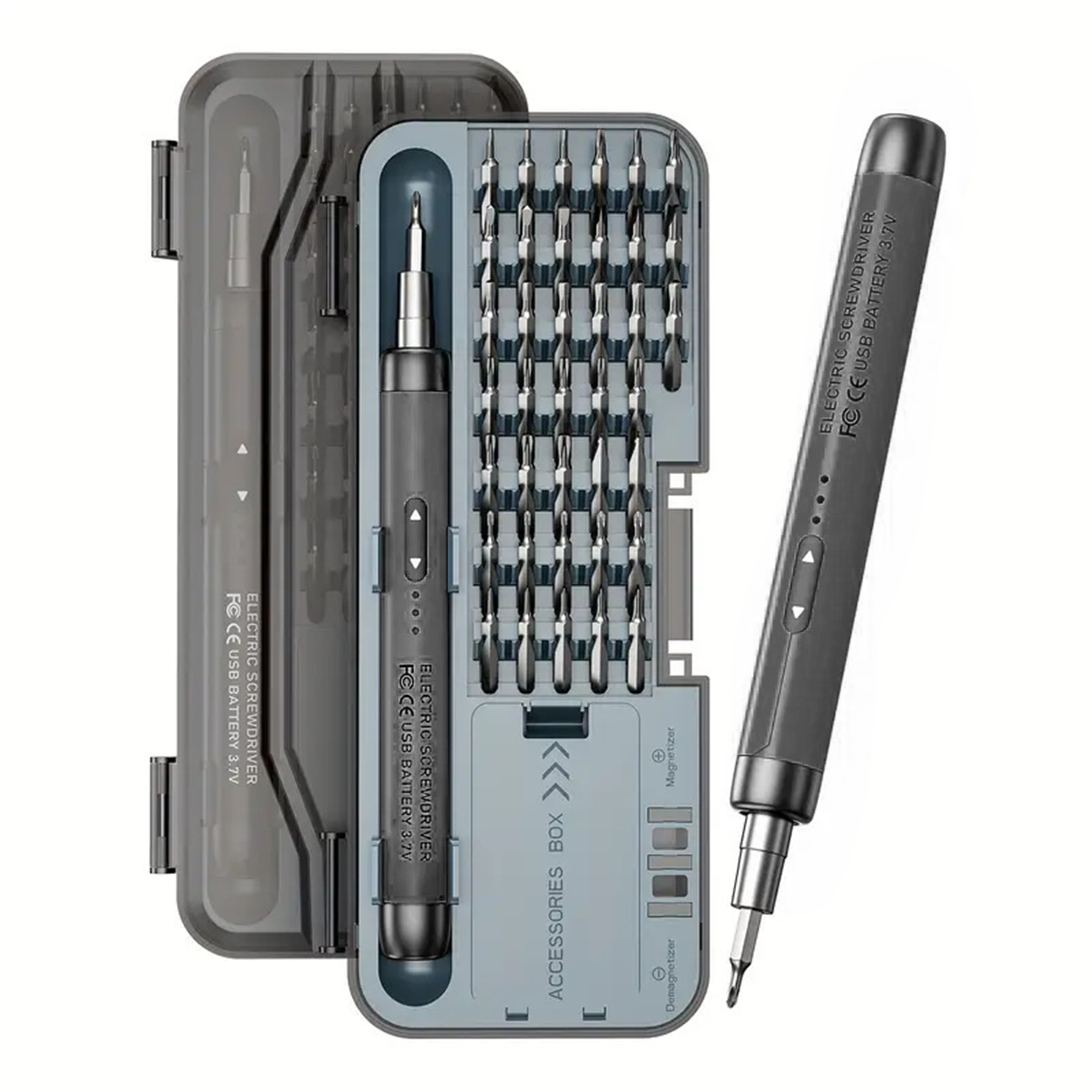 Destornillador eléctrico 46 en 1 con giro bidireccional, batería de 500mAh, 150rpm y 0,3Nm de torsión eléctrica.