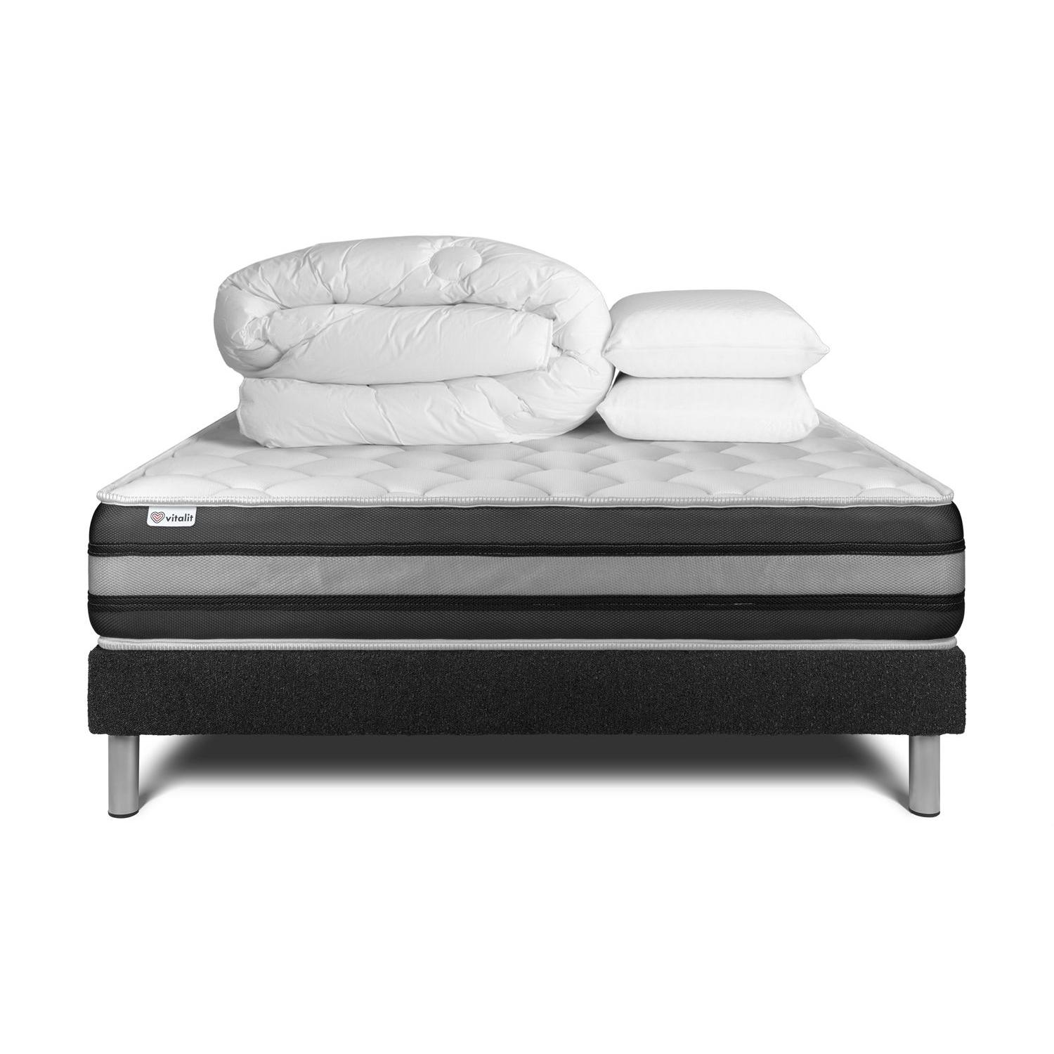 Pack cama completa - Colchón 140x190cm + Somier con láminas (en kit) + 2 almohadas + Edredón - Vitalspring Zen