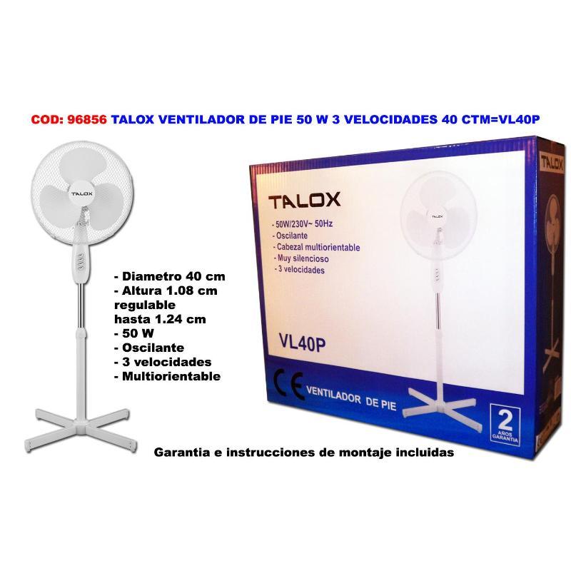 Talox ventilador de pie 50 w 3 velo. 40 ctm vl40p-fs40t-rd-40