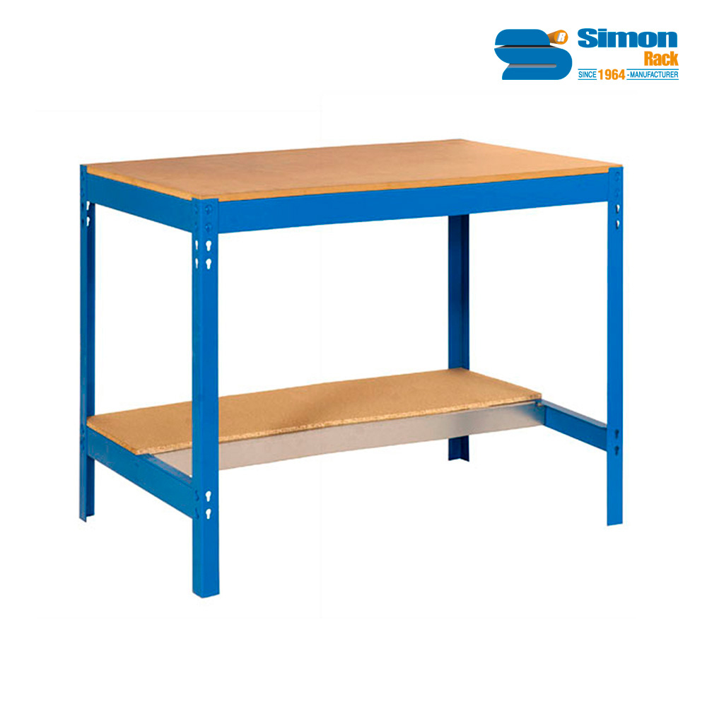 Simonrack Banco de Trabajo BT0 900x600cm con Bandejas de Madera y 2 Estantes - Azul