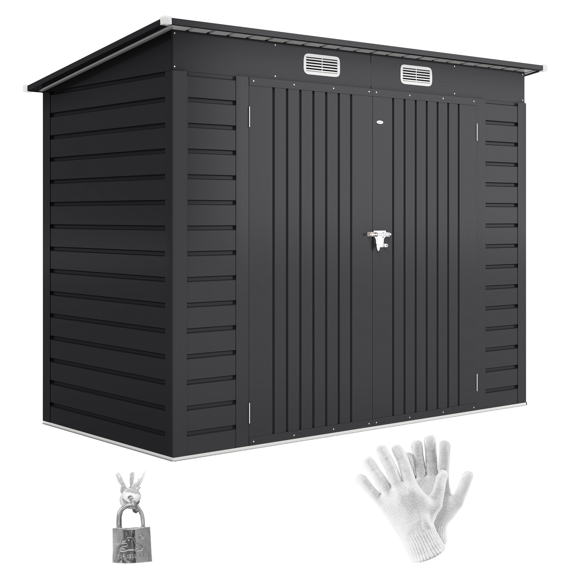 Outsunny Caseta de Jardín Exterior 2,7m² 249x121x183 cm Cobertizo de Jardín Exterior con Doble Puerta 2 Ventilaciones y Pestillo Cobertizo para Terraza Patio Fácil Montar Gris