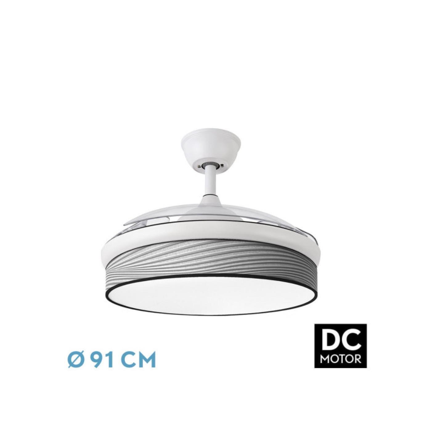 Fabrilamp - Ventilador Dc Moda 72w Blanco/surco Gris 91d 3aspas 7200lm 3000-4000-6000k Remoto+ Memoria+ Temporizador